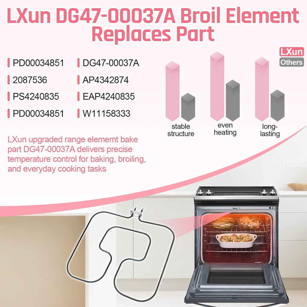 LXun Upgrad DG47-00037A Oven Heating Element Compatible with Samsung Electric Freestanding Range Oven Stove Part DG47-00037A Oven Bake Element for Range Broil Element Heater Replace AP4342874 2087536