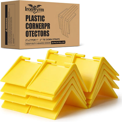 2"×2" V-Shaped Plastic Corner Protectors 20 Pack Yellow Edge Guards, Fits 1"–2" Ratchet Straps, Heavy Duty Crack