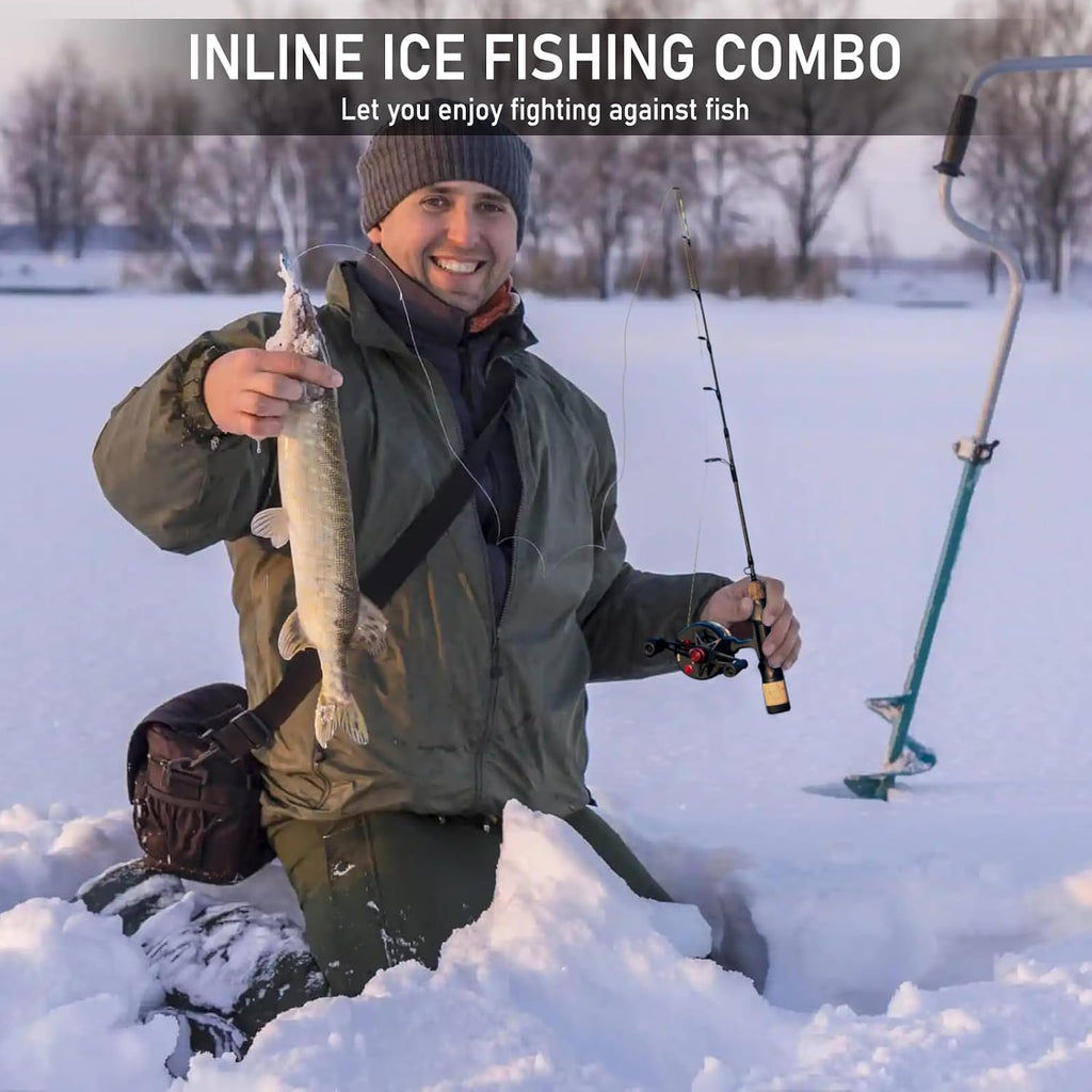 Ice Fishing Rod and Reel Combo 24-28 inch M/ML Inline Ice Fishing Combos 2 Different Tips for Walleye Perch Panfish