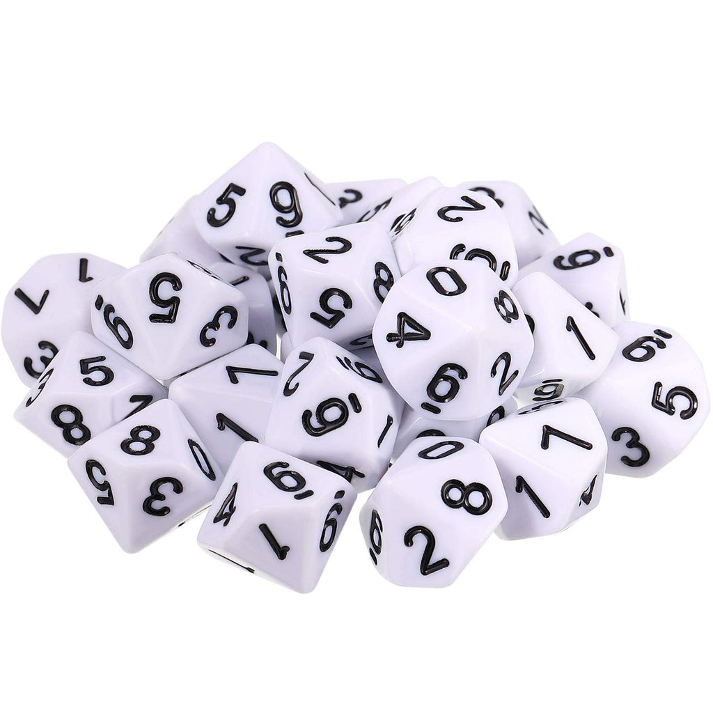 25 Pcs Polyhedral Dice Set,Black with White,10 Sides
