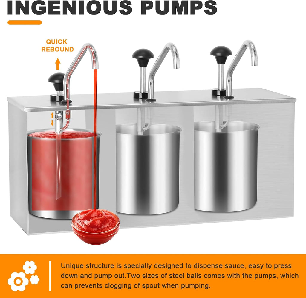 Condiment Pump Station Stainless Sauce Pump Dispenser 11Quart Ketchup Dispenser Pumps