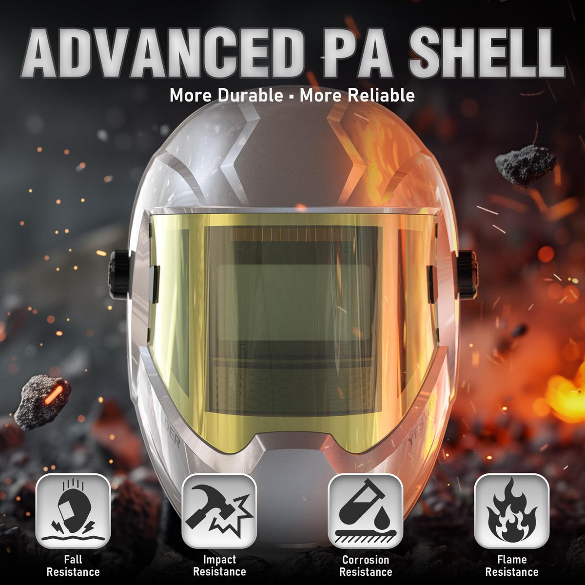 Auto Darkening Welding Helmet with Side View and LED, Silver
