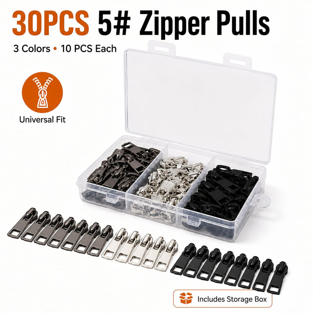 #5 Zipper Repair Kit, 30 Pcs Metal Zipper Pull Replacement, Heavy Duty