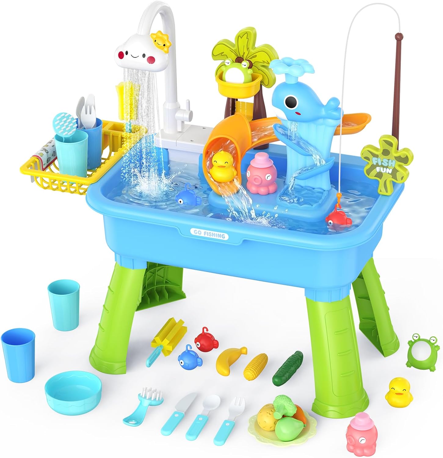 2026 Upgraded Water Table for Toddlers 1-3 - Outdoor Toys for Kids Ages 4-8 with Pump, Summer Outside Sensory