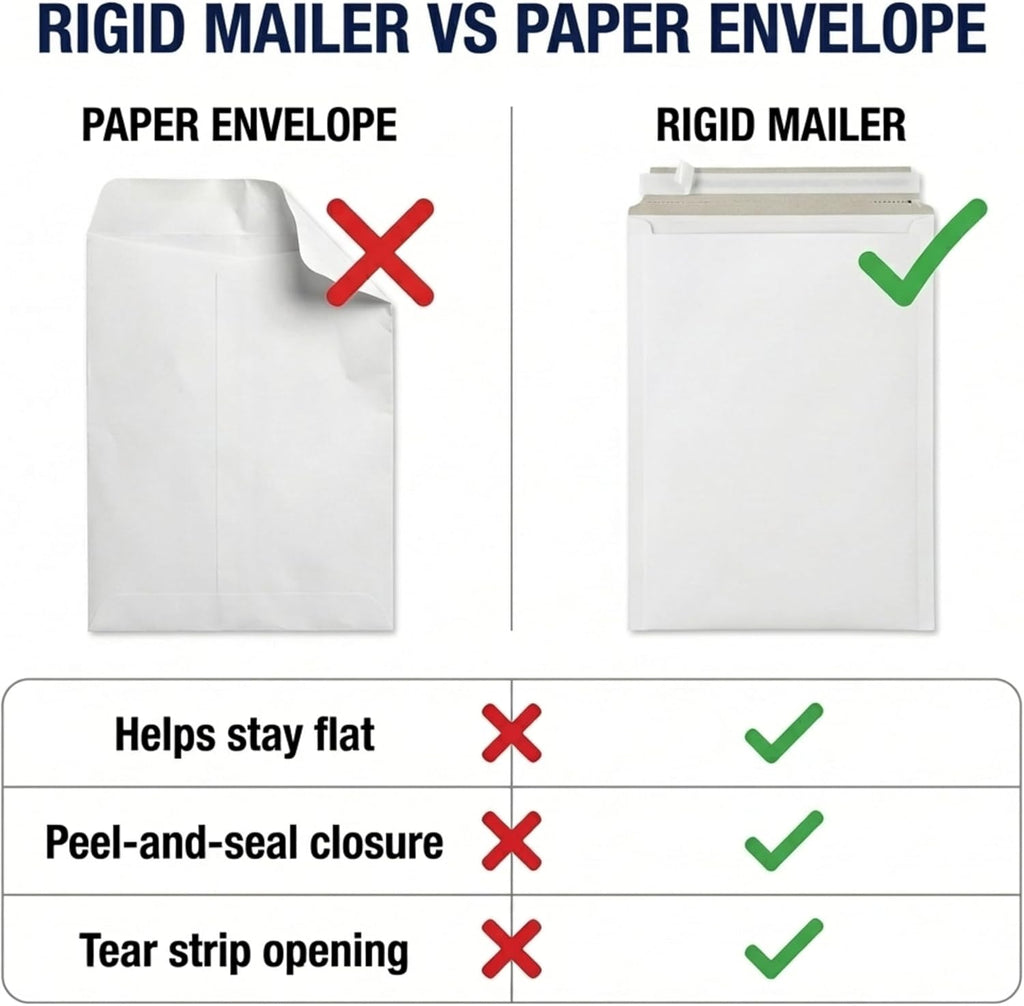 Rigid Mailers 12.75 x 15 (100-Pack) - Cardboard Mailer Envelopes for Photos, Artwork, Certificates - Stay Flat