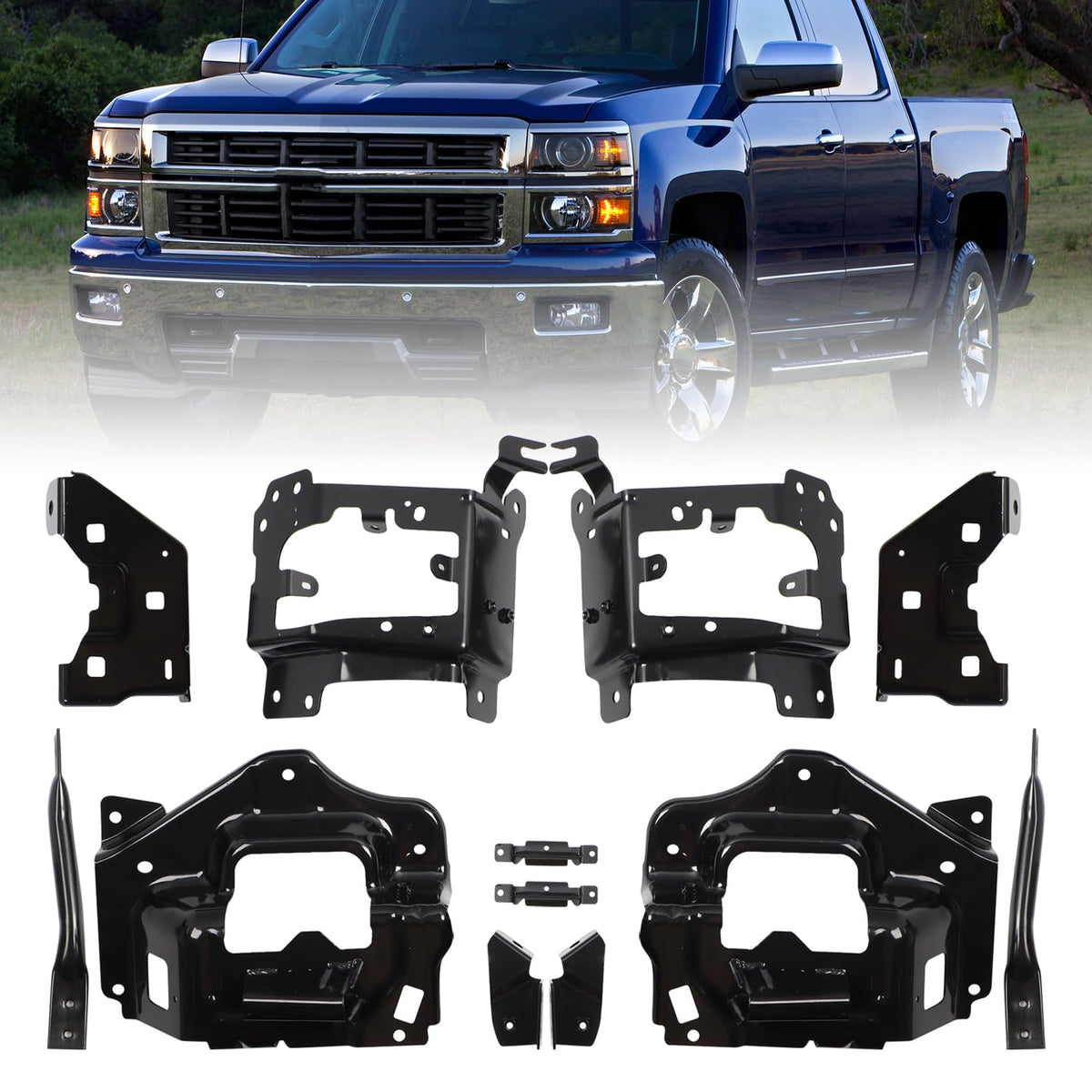 Duolctrams Front Bumper Support Mount Bracket Set 12Pcs Compatible with 2014-2015 Chevy Silverado 1500