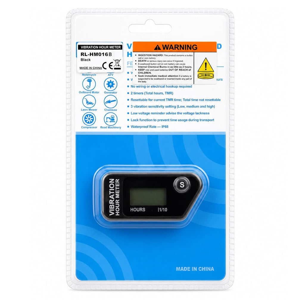 Runleader RL-HM016B Digital Vibration Activated Hour Meter (Black)