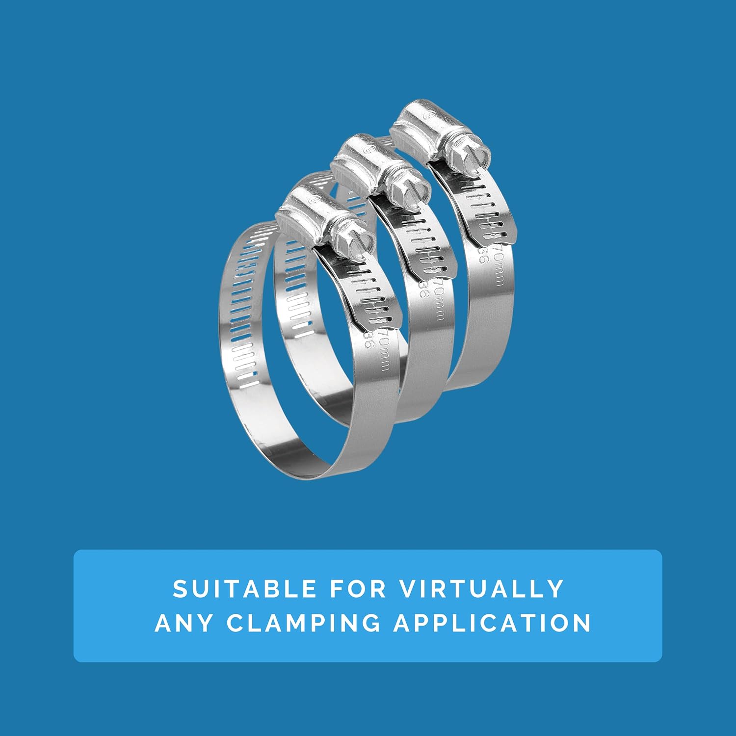 Hose Clamps, Hose Clamp Box of 10, Radiator Hose Clamp, Silver, Size SAE 28