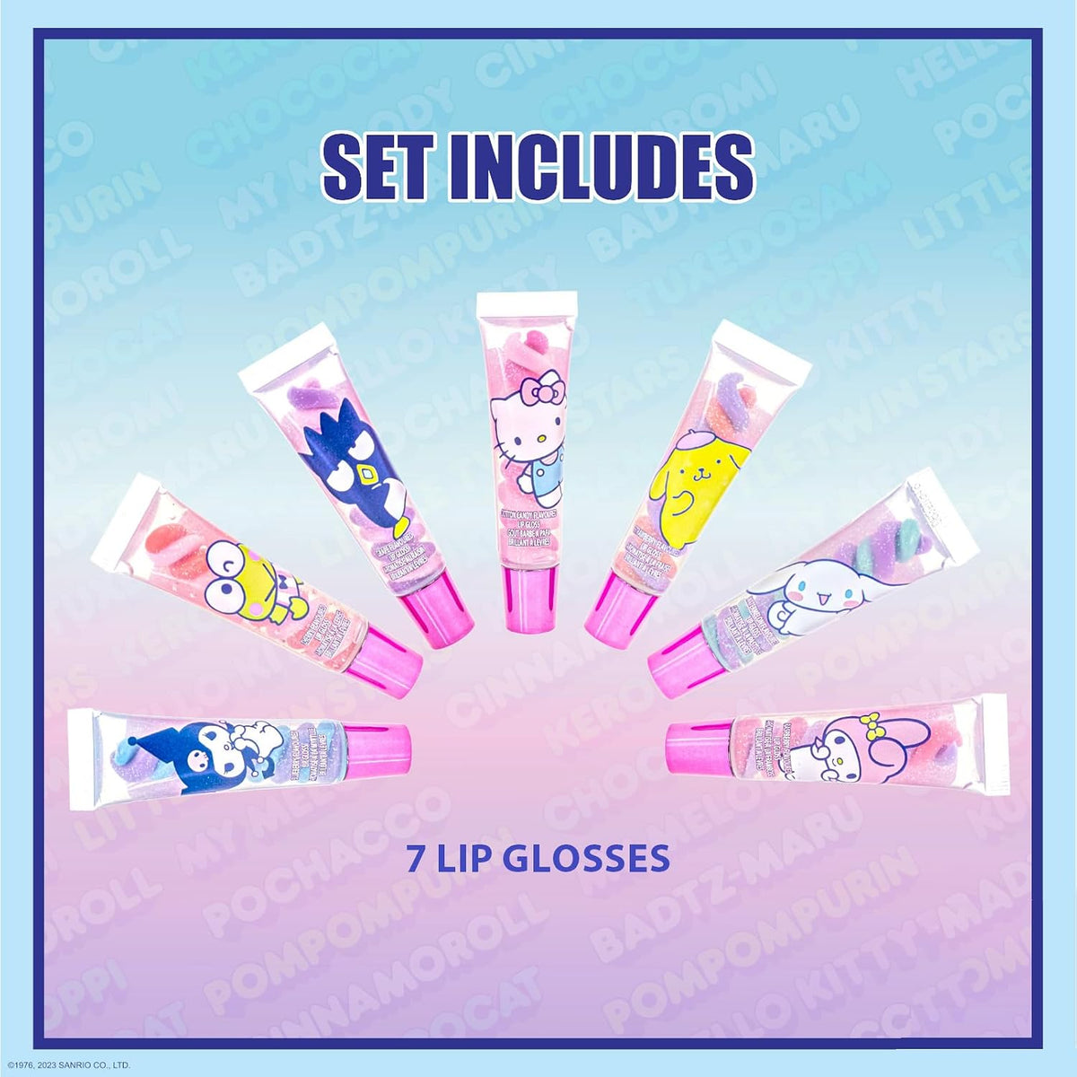 Hello Kitty Lip Gloss Set, 7-Piece Swirl Plant-Based, Ages 3+