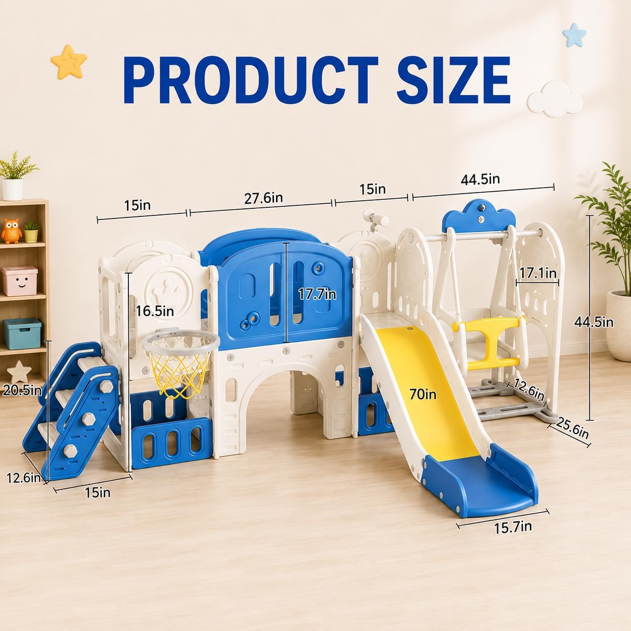 Toddler Slide Playset, 11 in 1 Indoor Outdoor Playground with Swing, Basketball Hoop, Climber, Telescope, for Kids