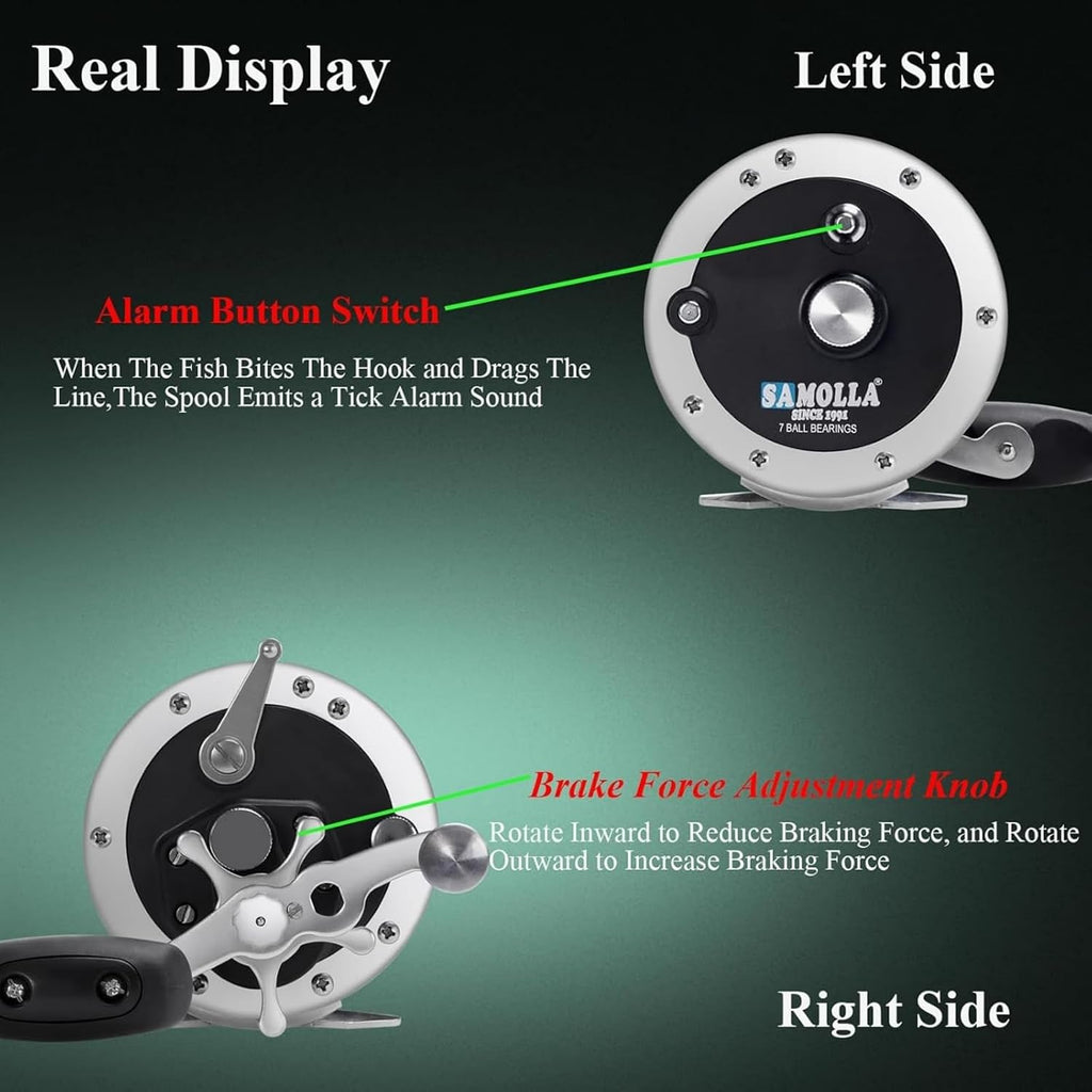 Sea Fishing Reel 44-66 LB Max Drag Saltwater Round Conventional Trolling Reel Aluminum CNC 2.8:1/4.4:1 Gear Ratio