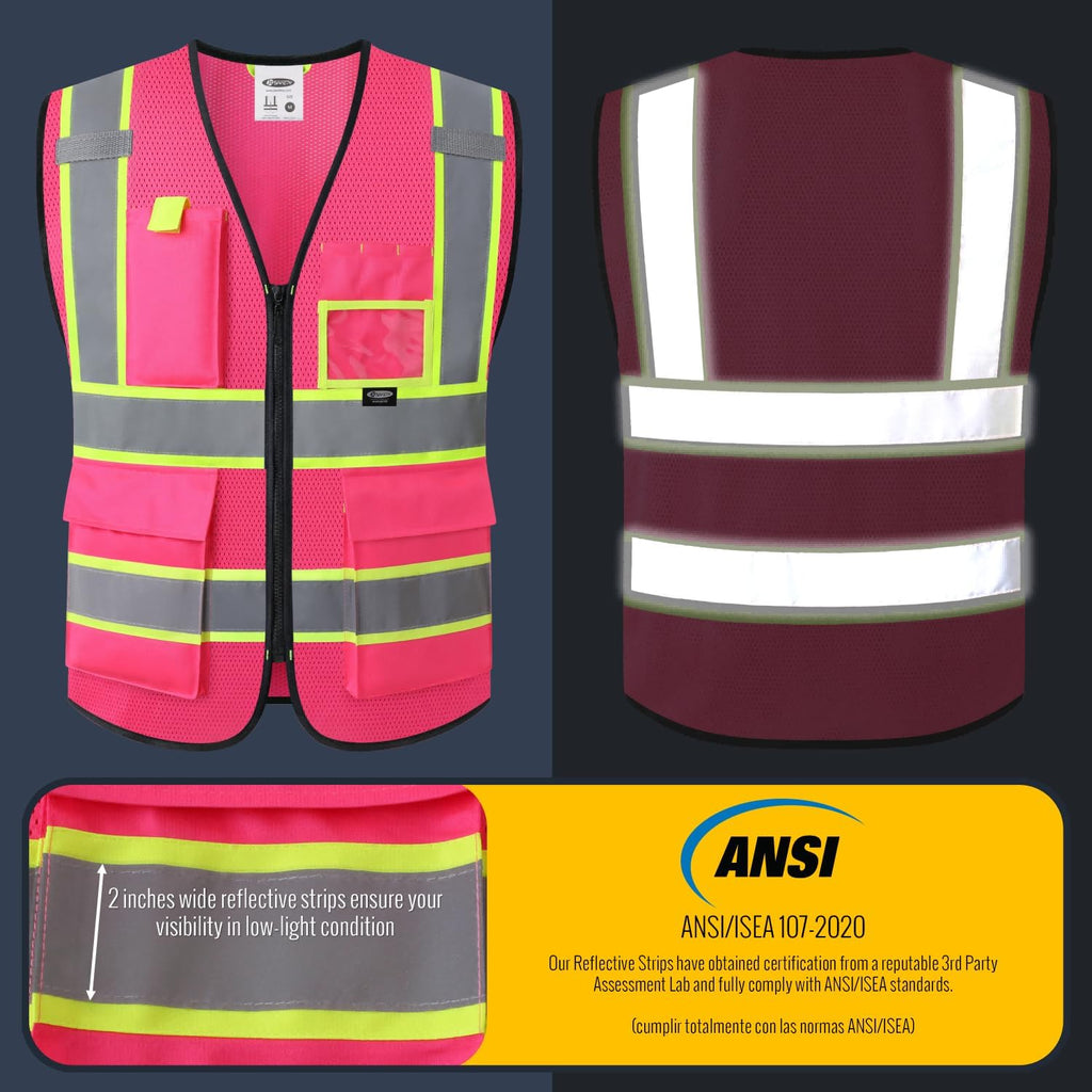 Safety Vest for men women Reflective Vest with Pockets and Zipper High Visibility Vests BX340