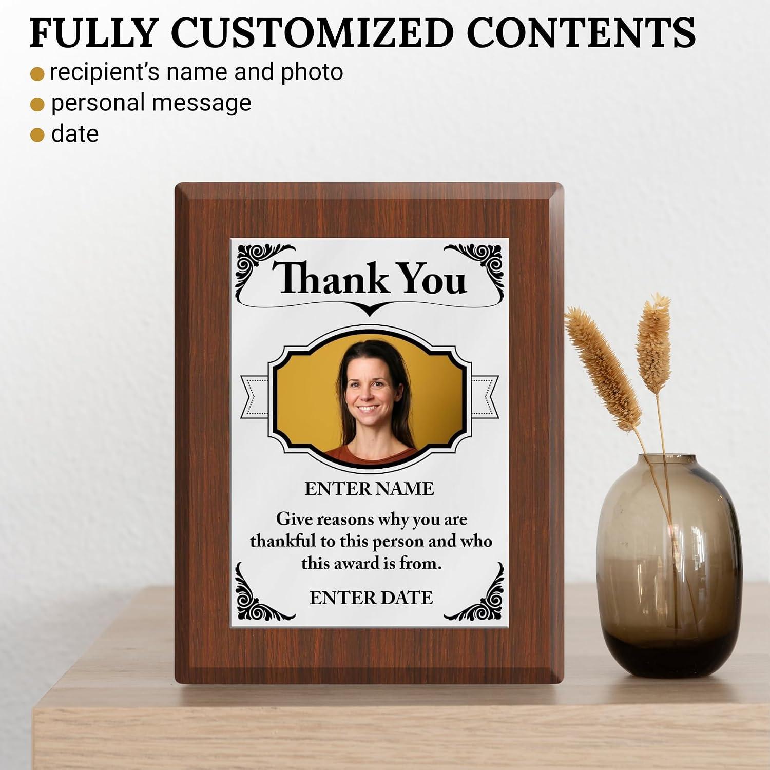 Personalized Thank You Award Plaque - Custom Appreciation & Service Gift | Upload Own Photo & Text, Full-Color