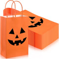 50 Pcs Halloween Pumpkin Gift Bags Kraft Paper with Handles