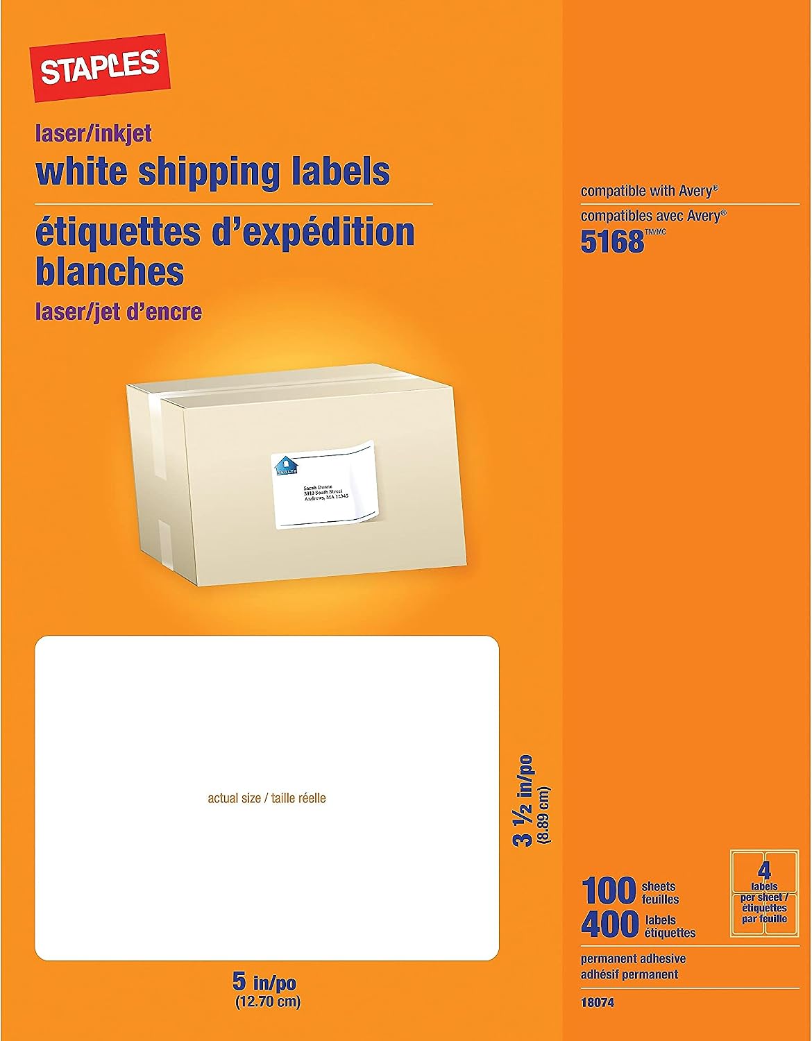 Shipping Labels, 3.5x5 Inch, White, Laser/Inkjet, 4/Sheet