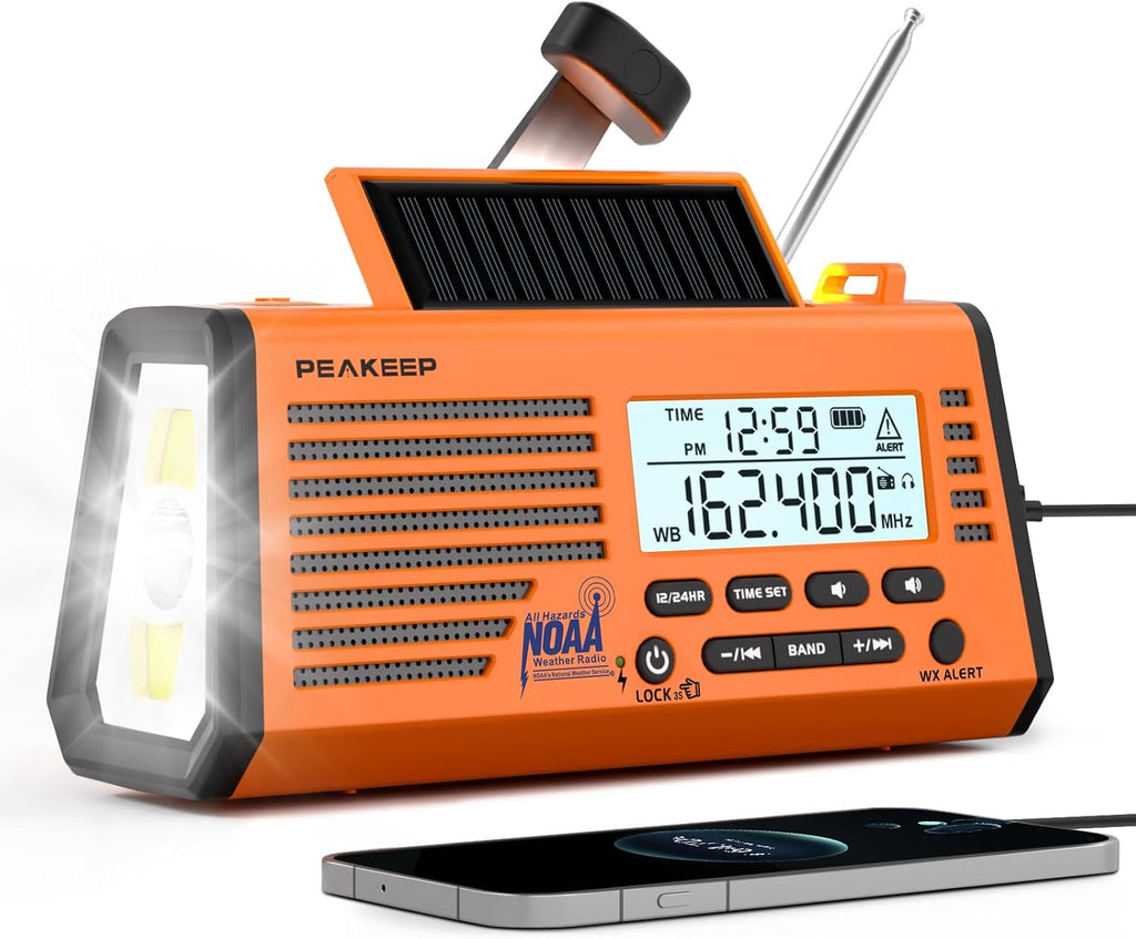 Emergency Radio NOAA Weather Alert Battery Solar Crank Powered | AM FM SW Portable Radio, Rechargeable Battery