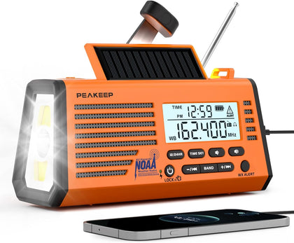 Emergency Radio NOAA Weather Alert Battery Solar Crank Powered | AM FM SW Portable Radio, Rechargeable Battery