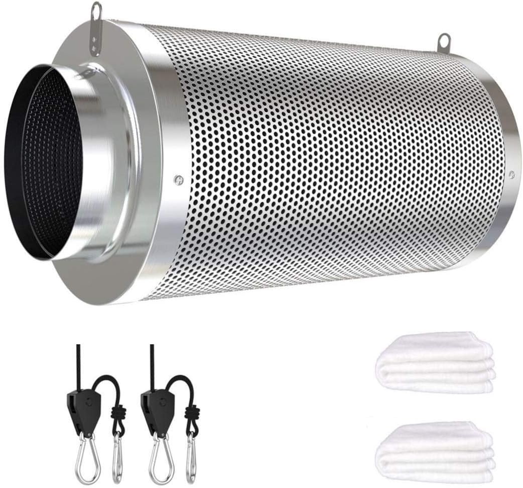 4inch Carbon Filter Odor Control with Australia Virgin Charcoal Two Prefilter 1 Pair Rope Hanger Included for Inline