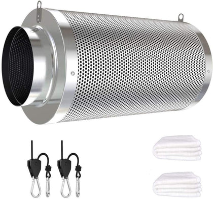 4inch Carbon Filter Odor Control with Australia Virgin Charcoal Two Prefilter 1 Pair Rope Hanger Included for Inline
