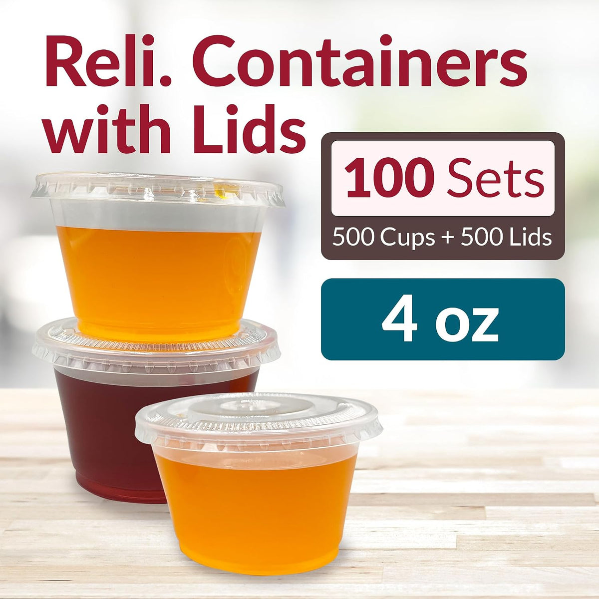 4 oz Condiment Containers with Lids (100 sets) | Ideal for Sauce, Souffle, Samples, Jello Shot Cups | Disposable