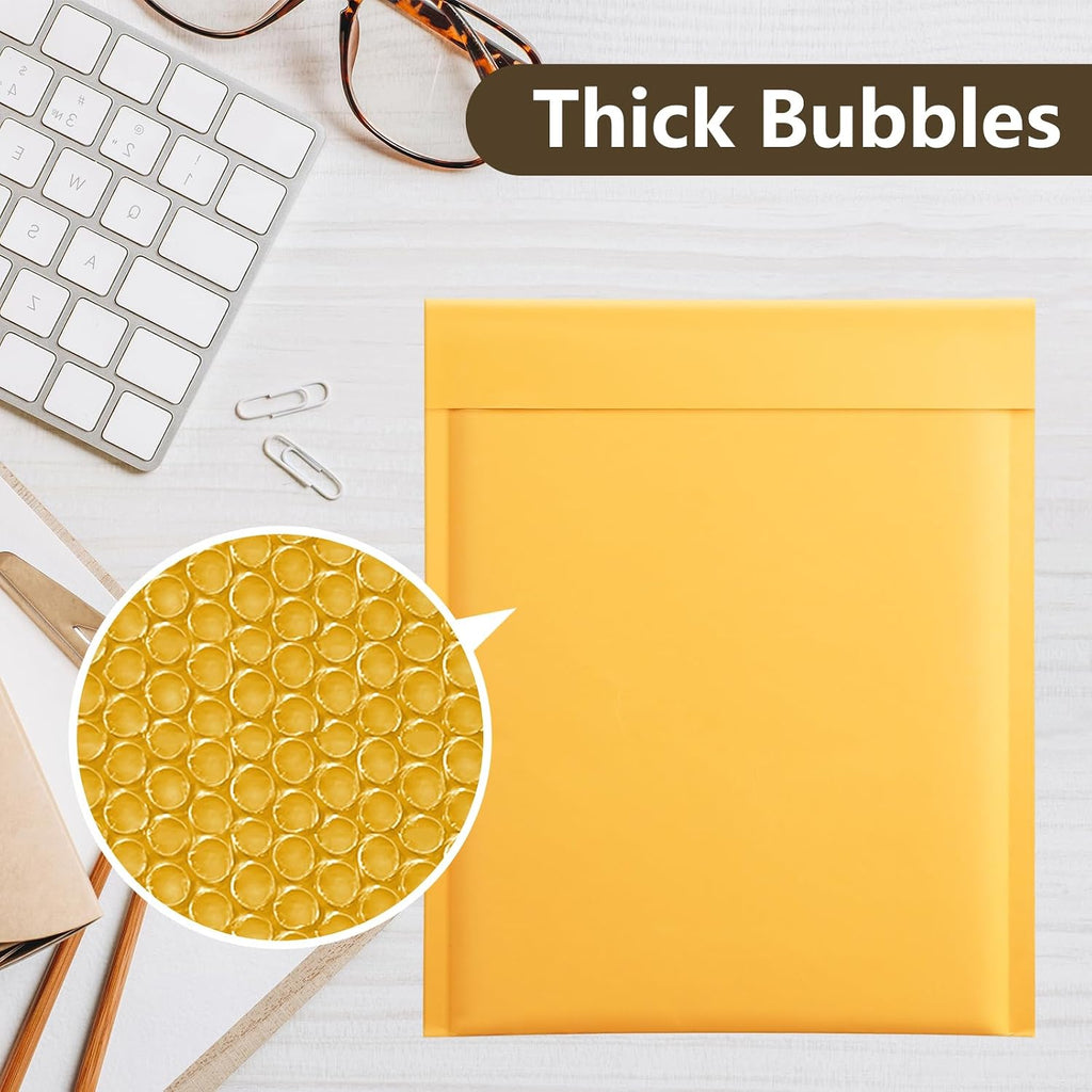 Kraft Bubble Mailers 9.5x14.5" 25 Pack Usable Size 9.5x13.5" Yellow