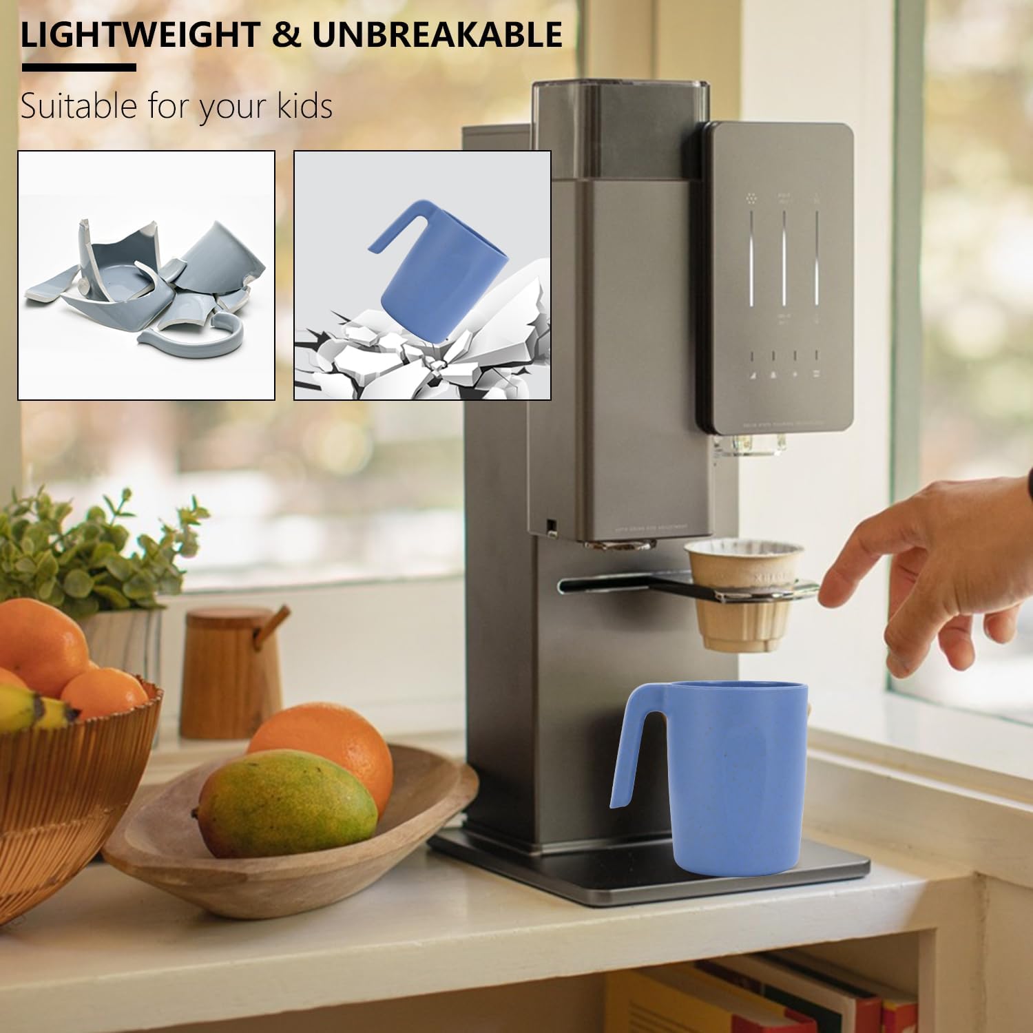 Wheat Straw Cups 16 Oz Alternative Plastic Cups With Handle Dishwasher & Microwave Safe Mug Set of 6 Unbreakable Cups