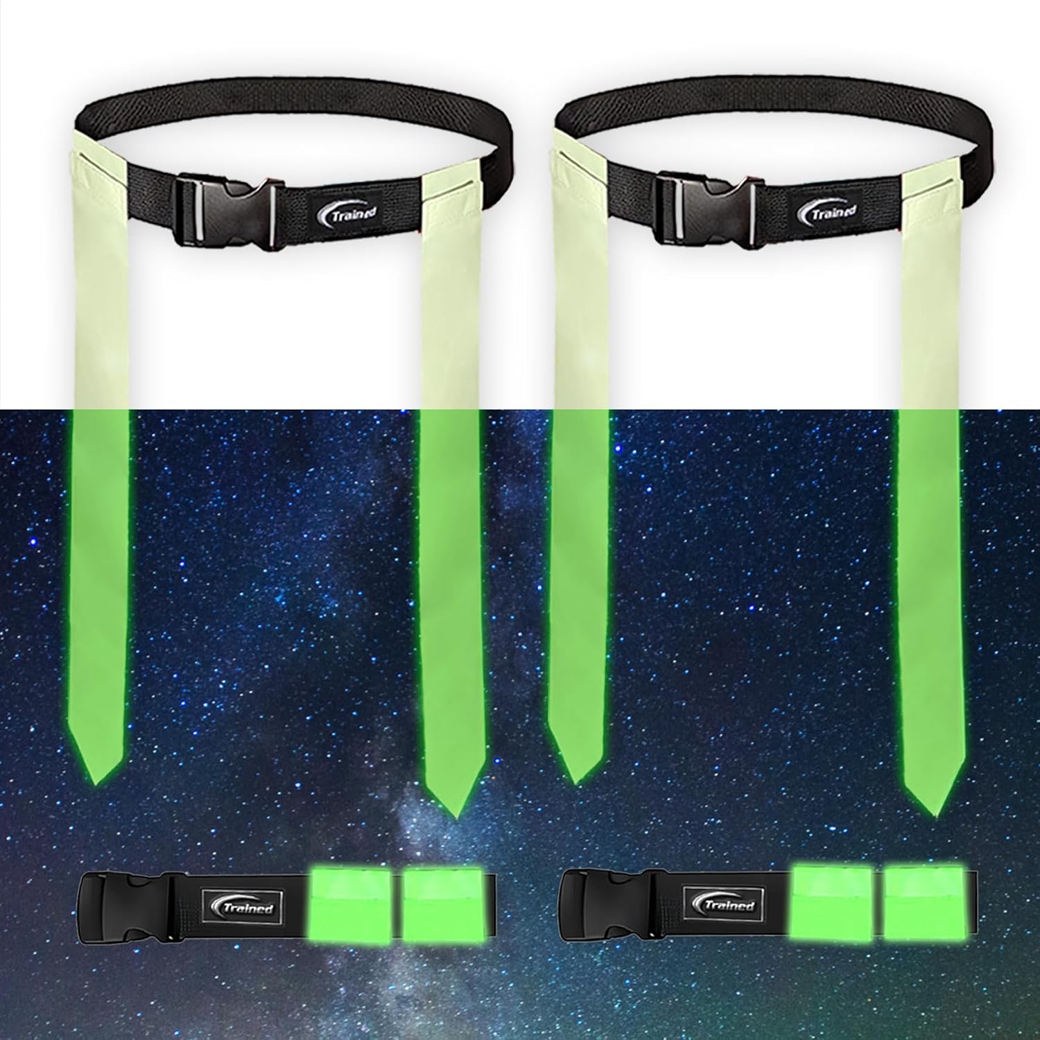 Glow in the Dark Flag Football Set – 2-Man Adjustable Flag Football Belts with Flags – Outdoor Flag Football Gear