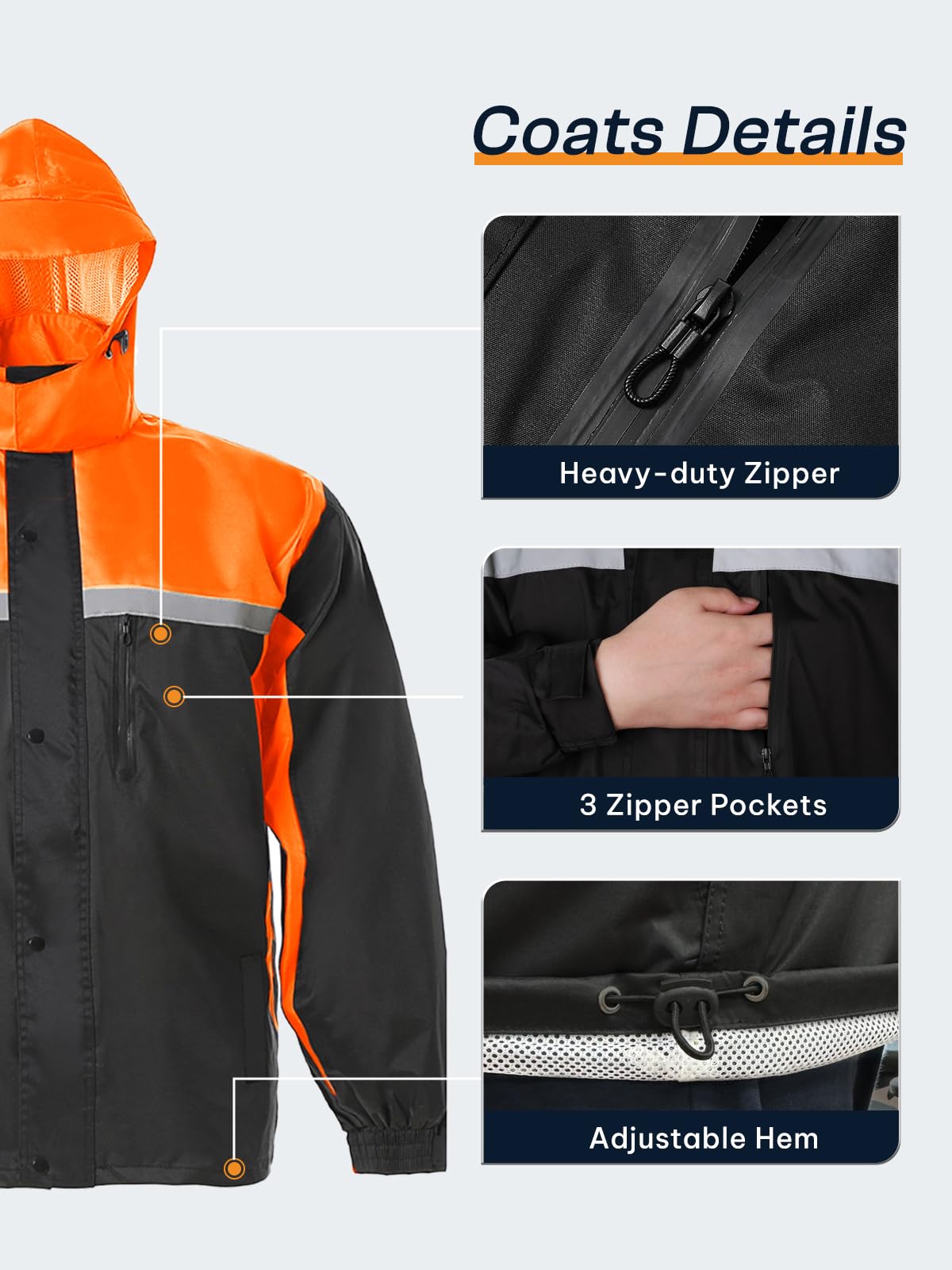 Men's High Visibility Reflective Work Rain Suit Orange XL