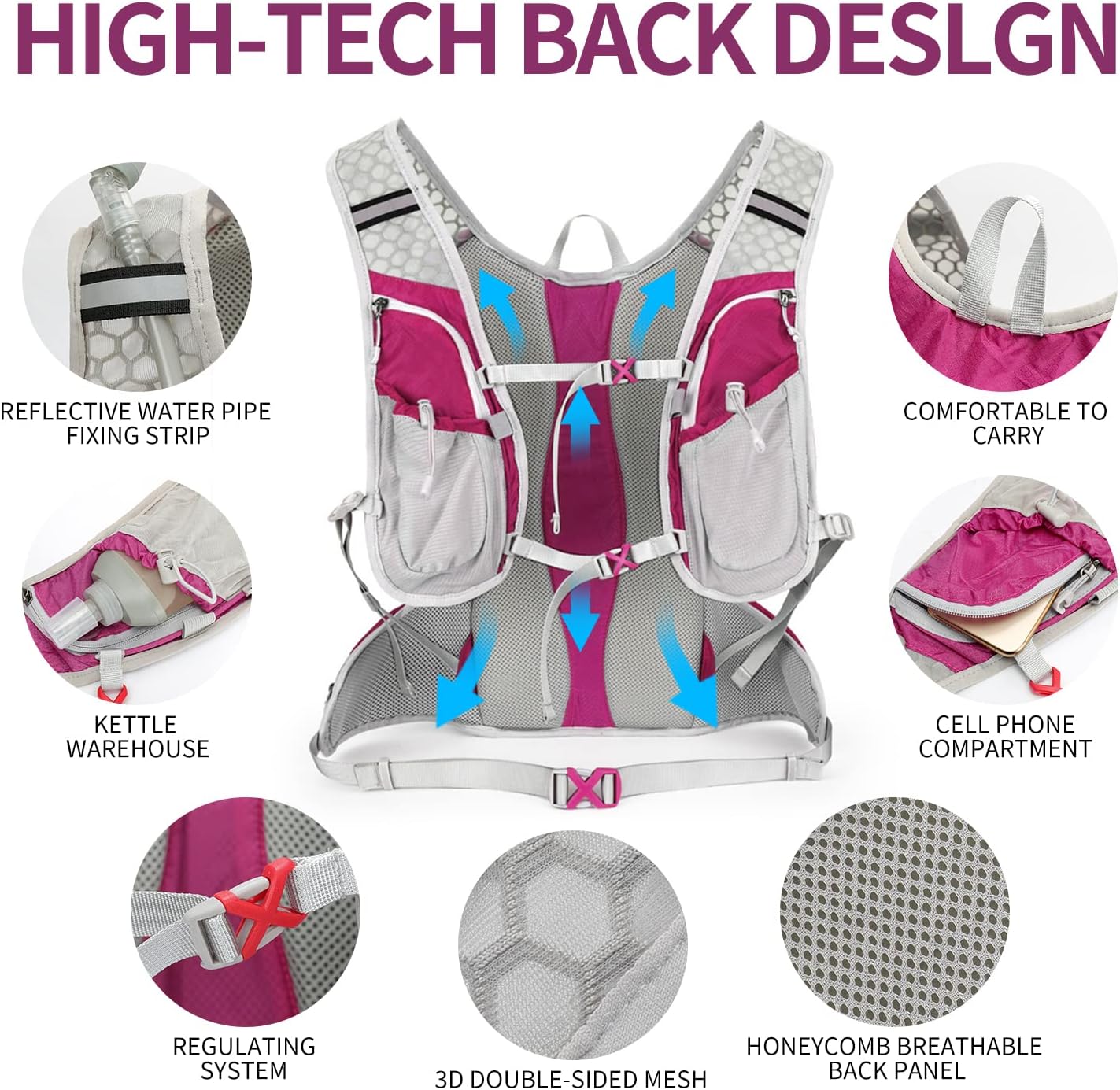 Hydration Pack Backpack, Lightweight Water Backpack with 2L Hydration Bladder Daypack for Men Women,Running Hydration
