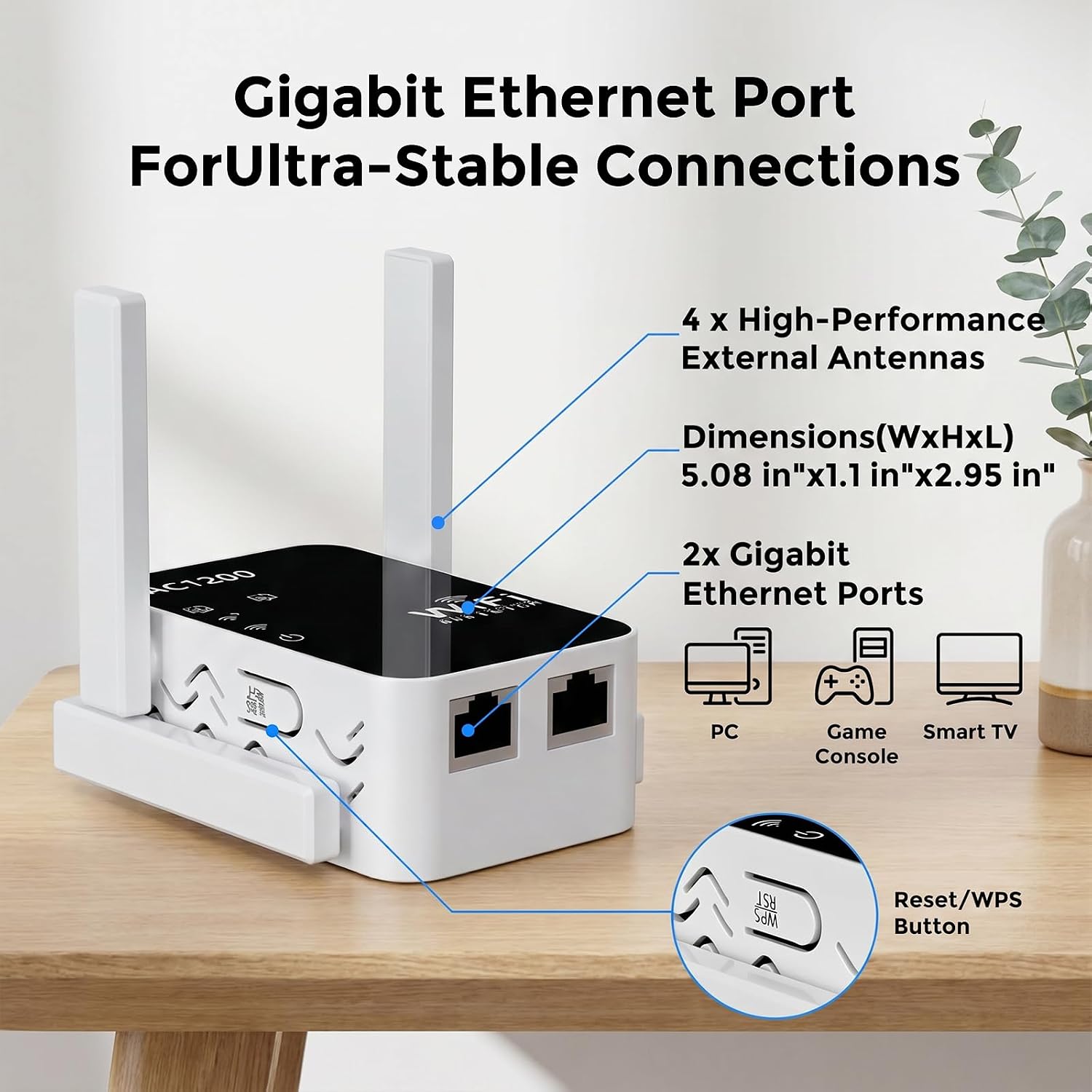 AC1200 WiFi Extender Signal Booster for Home, Dual Band Range Repeater | (5GHz/2.4GHz), Covers Up to 12880 Sq.ft