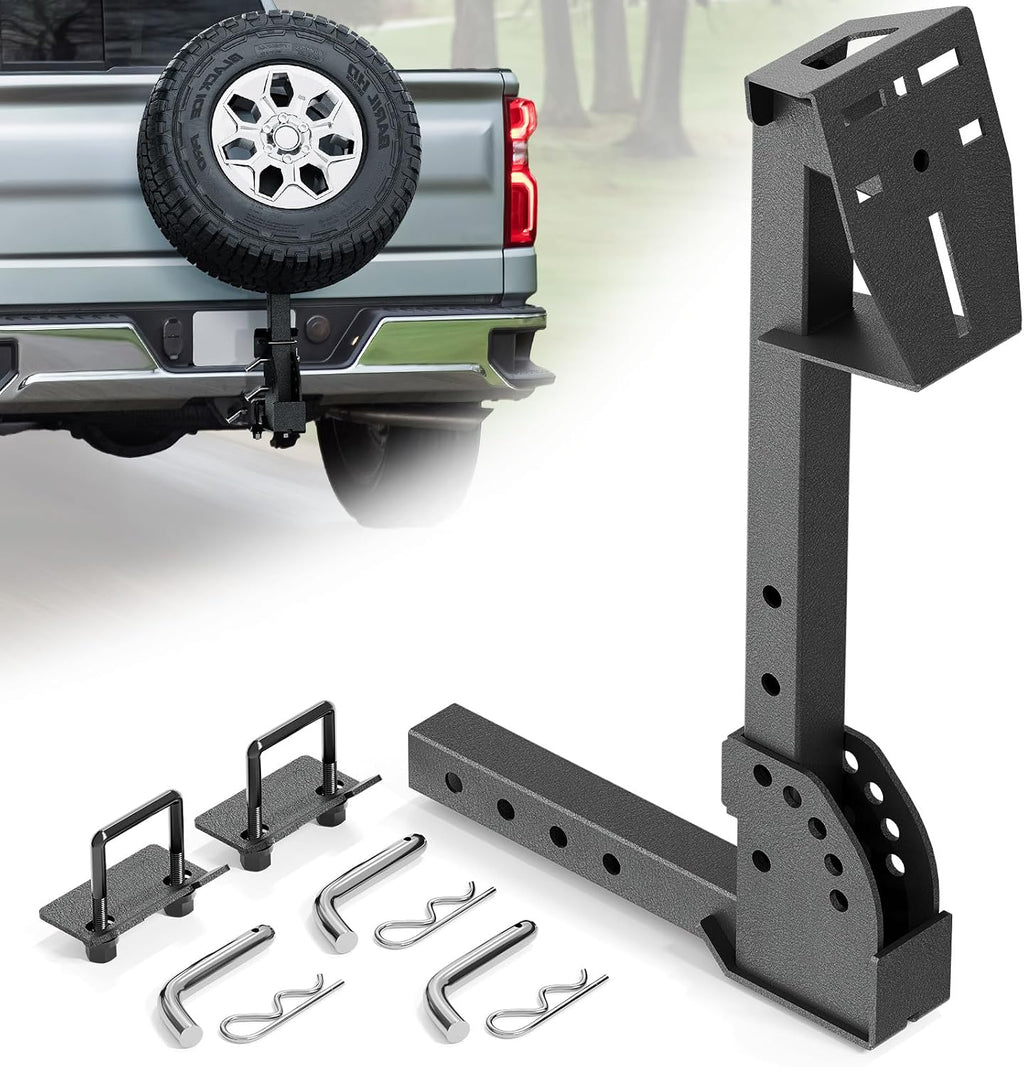 EYOHZ Hitch Mounted Spare Tire Carrier, Universal Adjustable Spare Tire Mount for 2 Inch Receiver, Fits 4/5/6/8 Lug