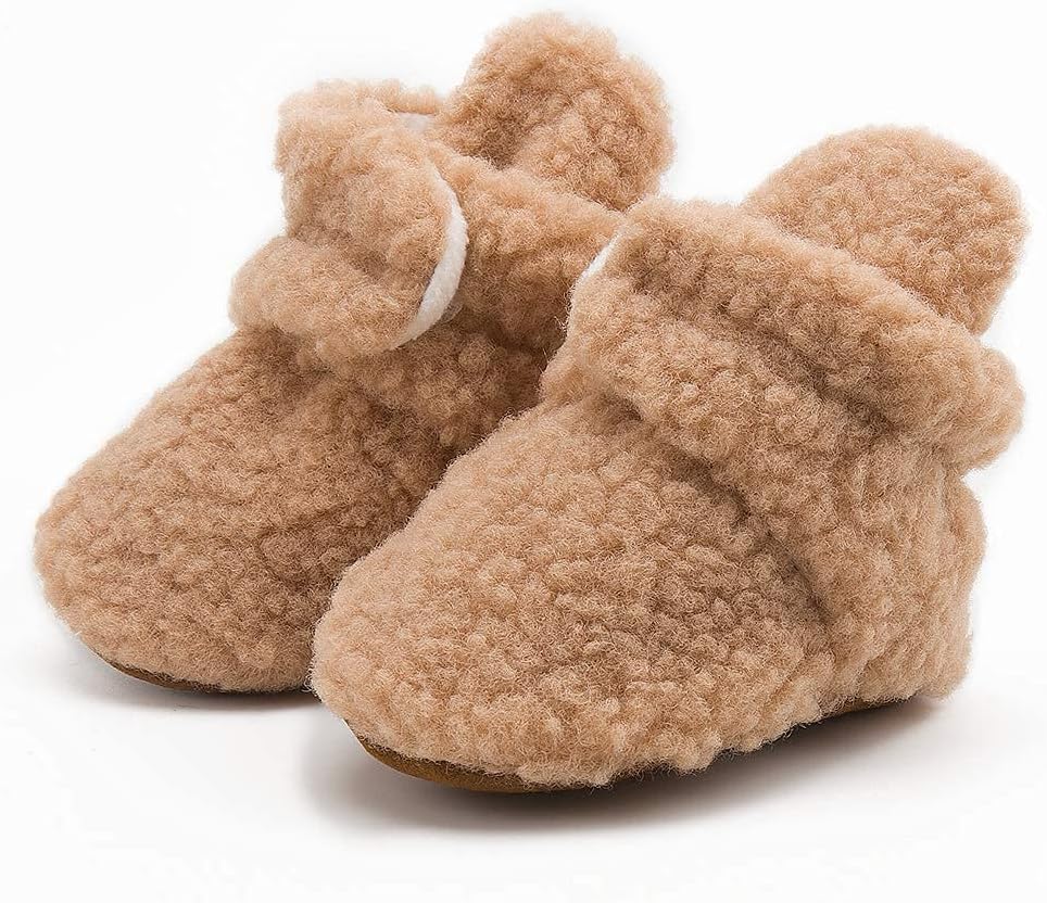 Newborn Baby Boy Girl Soft Fleece Booties Stay On Infant Slippers Socks Shoe Non Skid Gripper Toddler First Walkers