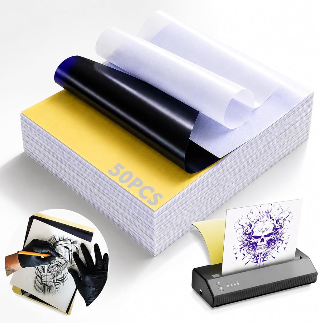 Tattoo Transfer Paper 50 Sheets - Stencil Paper 4-Layer 8.5" x 11" Professional Thermal Transfer Paper for Tattoo