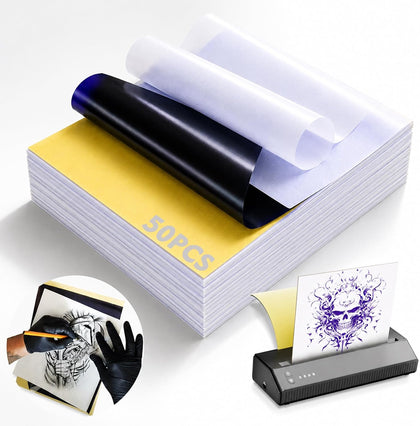 Tattoo Transfer Paper 50 Sheets - Stencil Paper 4-Layer 8.5" x 11" Professional Thermal Transfer Paper for Tattoo