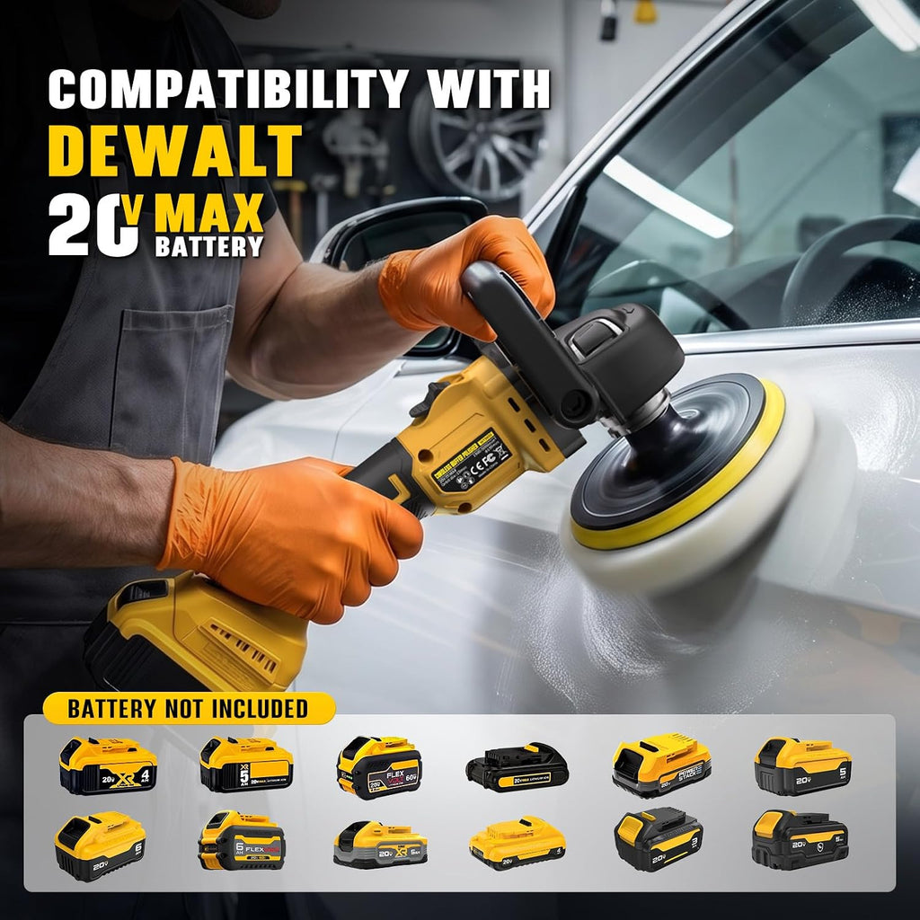 Rotary Buffer Polisher Kit 7 Inch/6 Inch for Dewalt 20V Battery (Tool Only) | 6 VARIABLE SPEED, ROTARY POLISHING