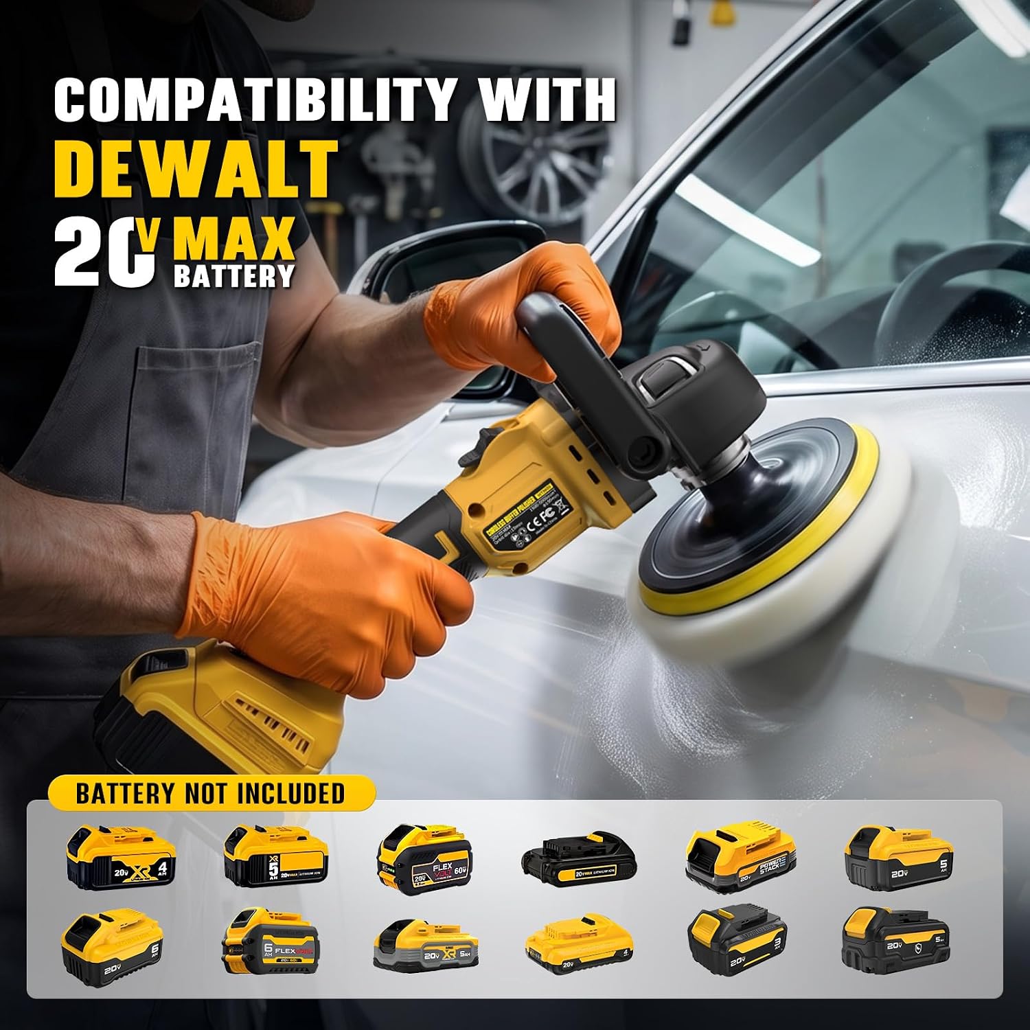 Rotary Buffer Polisher Kit 7 Inch/6 Inch for Dewalt 20V Battery (Tool Only) | 6 VARIABLE SPEED, ROTARY POLISHING