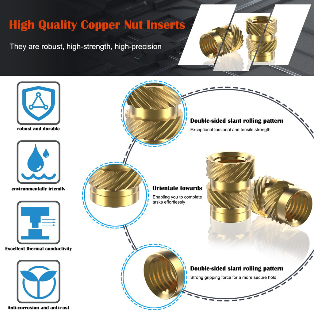 120Pcs M3 Threaded Inserts, Metric knurled Nuts Brass Heat Set Insert for Plastic Parts,Insert by Heat into 3D Printing Components(M3x4x5mm)