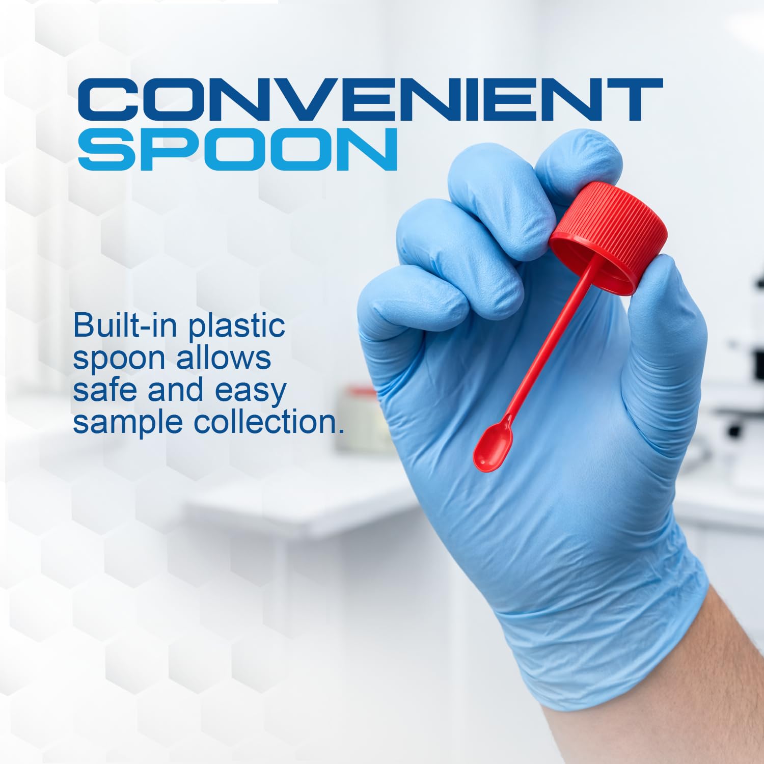 Stool Specimen Containers, Sterile, Individually Wrapped, Specimen Cups with Spoon Cap Lids, Clear with Red Lid, 1