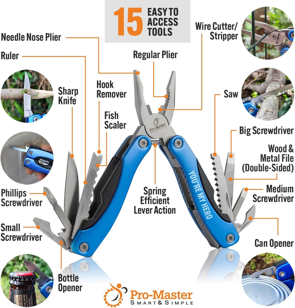 YOU ARE MY HERO Engraved 15-in-1 Multitool & Keychain Set, Stainless Steel Locking EDC Gear, Practical Gifts for Men