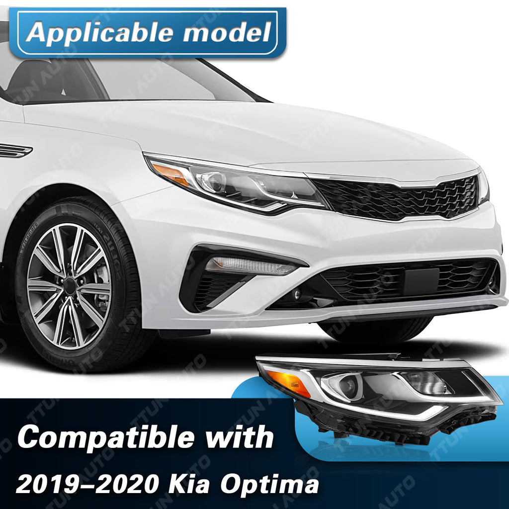 Compatible with 2019 2020 Kia Optima Headlight Replacement for 92102-D5550 with Halogen Bulbs & LED Daytime Running