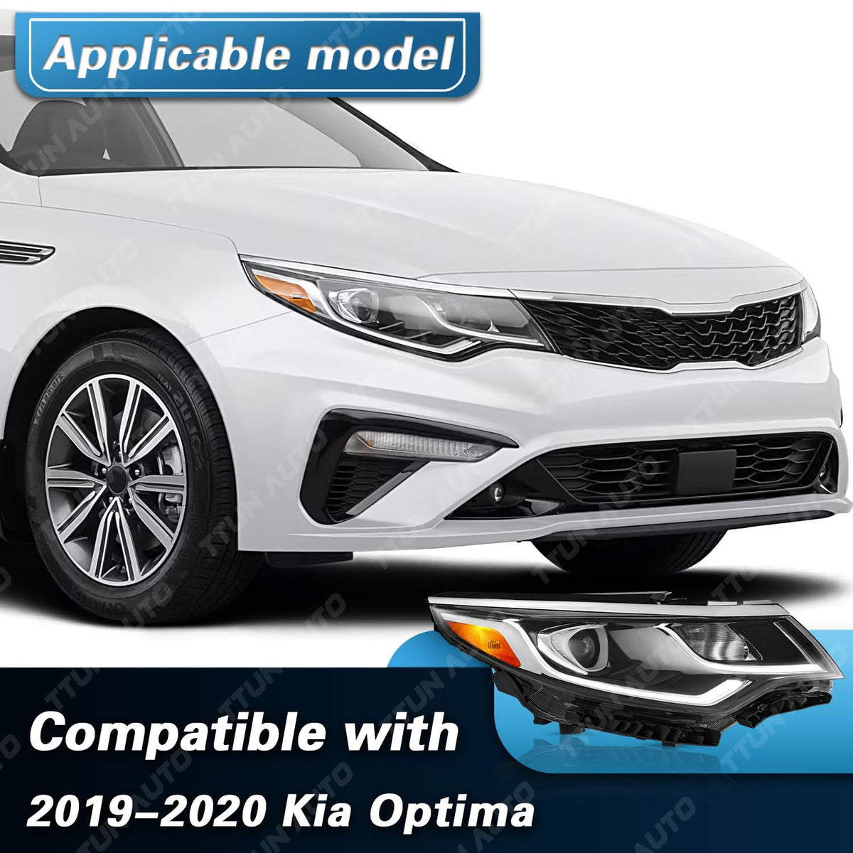 Compatible with 2019 2020 Kia Optima Headlight Replacement for 92102-D5550 with Halogen Bulbs & LED Daytime Running
