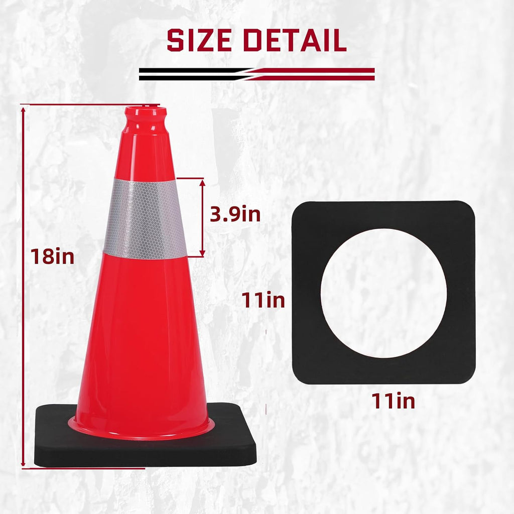18in Orange Traffic Cones, 8pcs | Bright Orange Parking Cones with Reflective Collars for Roadside Emergency