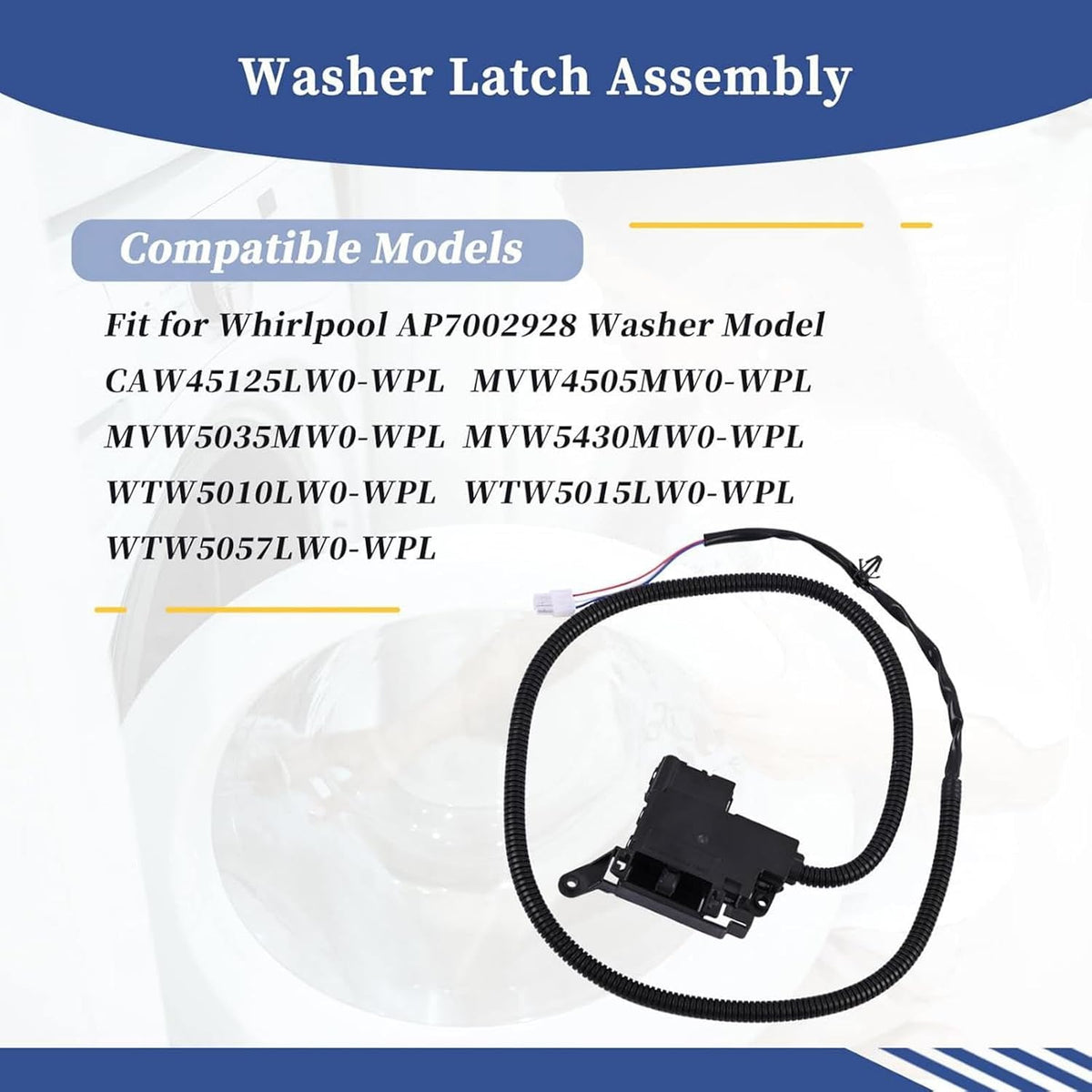 Easy to Install Washer Lid Lock Latch Switch Cable Wiring Part Replacement for Whirlpool WTW5010LWO, WTW5010LW1, WTW5015LWO, WTW5015LW1
