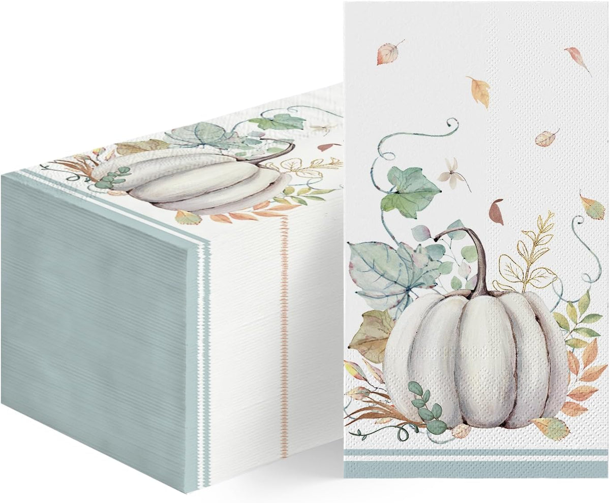 100Pcs Fall Paper Napkins, Leaf White Pumpkin