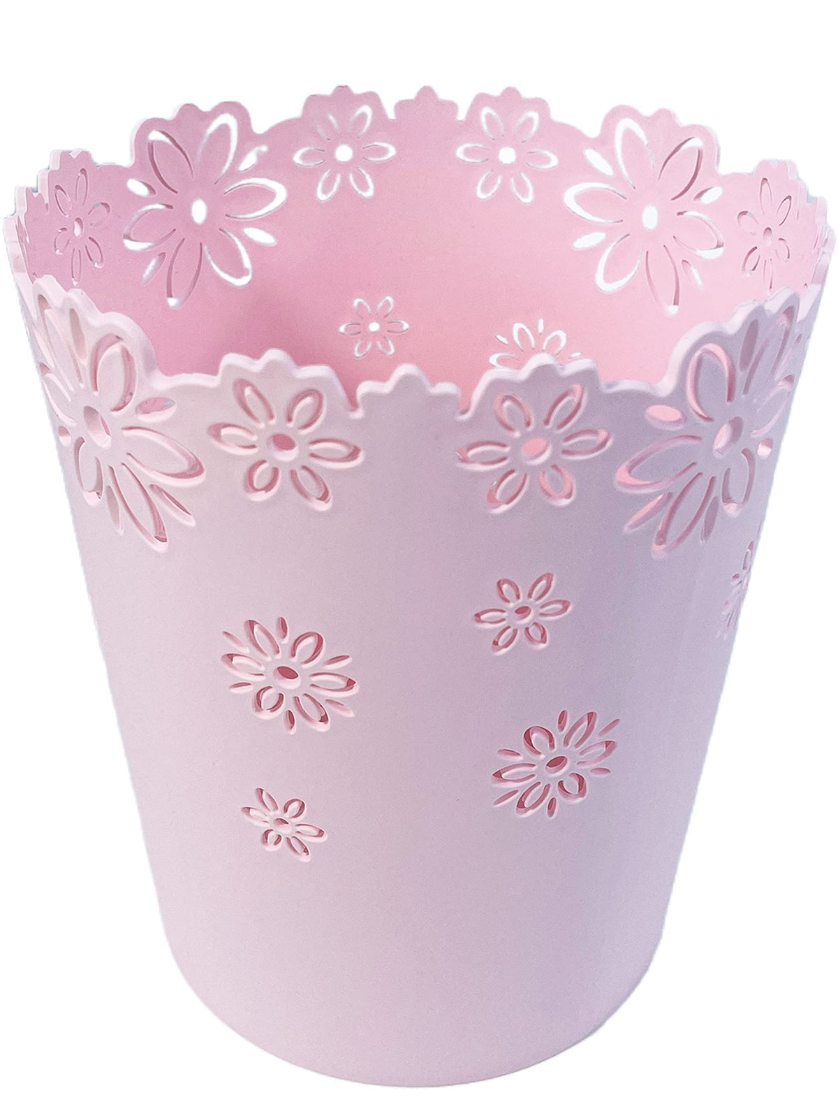 Wastebasket, Hollow Flower Shape Plastic Lidless Wastepaper Baskets Trash Can (Pink, Large)