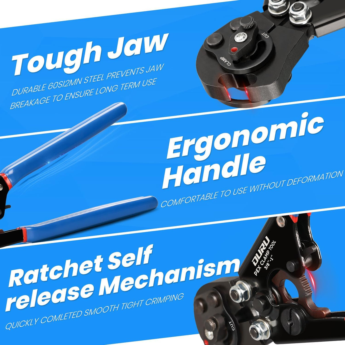 OURU PEX Crimping Tool,Cinch & Remove Combo Function PEX crimper,3/8" to 1"
