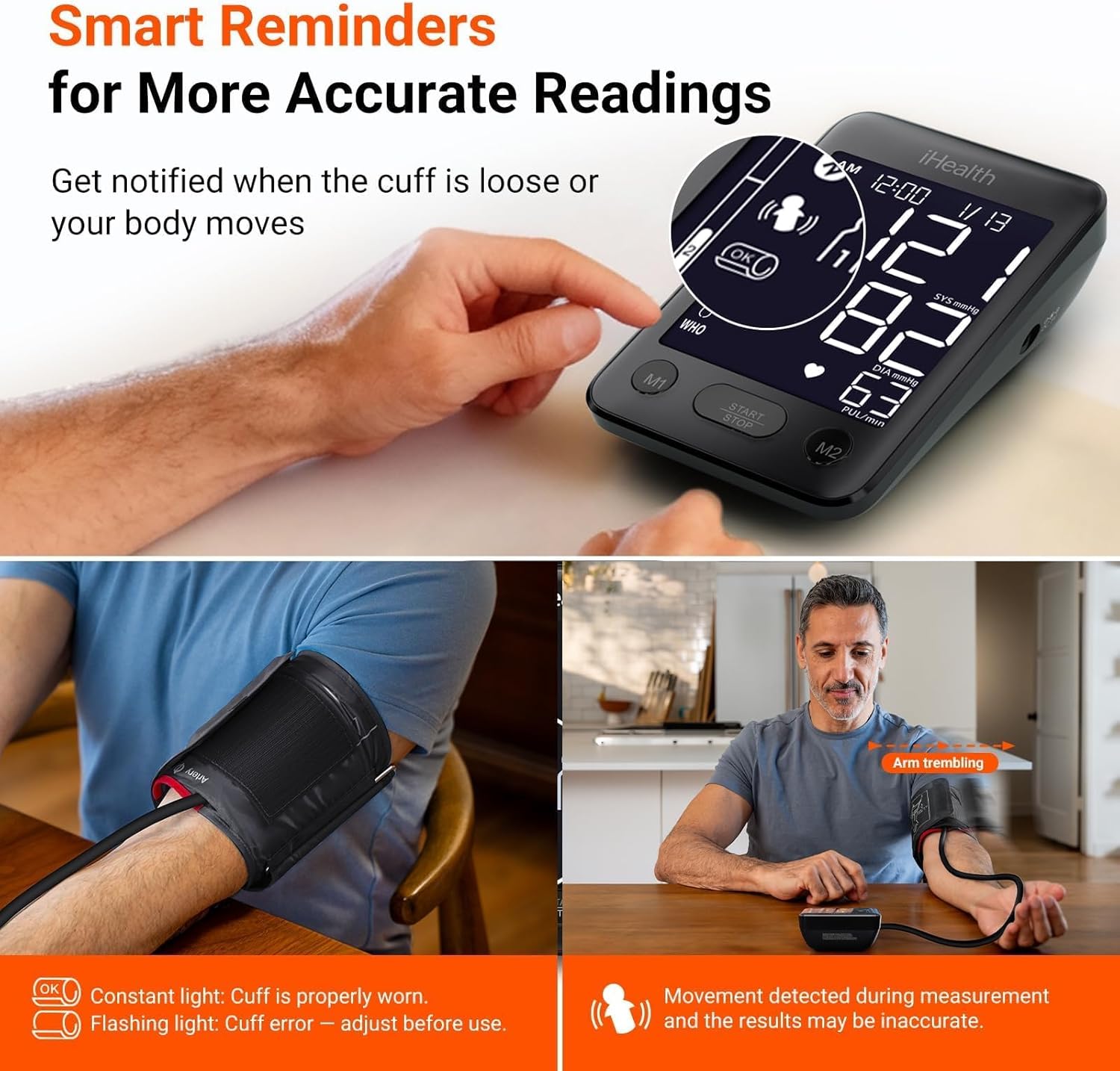 Accu Blood Pressure Monitor – 4.5" Large LCD(Black), Clinically Accurate, Irregular Heartbeat Alert, Body & Cuff