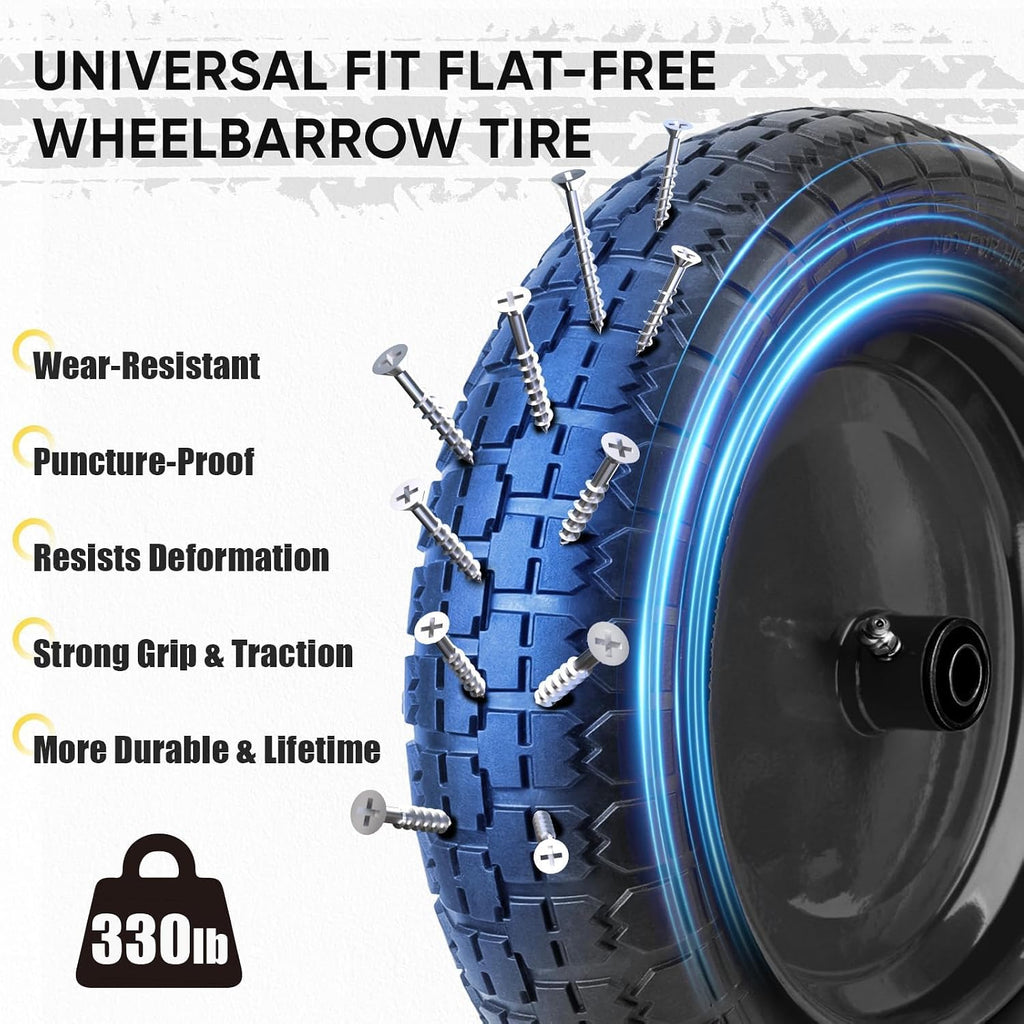 4.80/4.00-8 Tire, 14.5" Flat Free Wheelbarrow Tire and Wheel, Solid Replacement Tires with 3" Centered Hub, 5/8" 3/4"