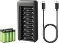 Rechargeable AA Low Self Discharge NiMh Batteries with 8-Bay Battery Charger, USB-C Port, No AC Power Adapter, 8