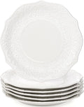 Set of 6 Salad Plate, 8 Inch Porcelain Dessert Serving Plates, Embossed Printing Small Dinner Dish for Pancakes